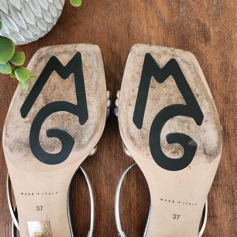 M. Gemi Square Toe Metallic Slide Sandals Size IT 37/US 7 - Picture 12 of 16